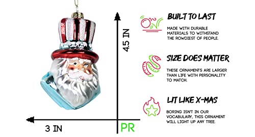 Patriotic Santa Glass Ornament - Holiday Christmas Tree Decor - Party Rock