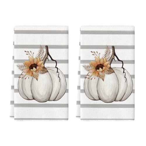 Sunflower Pumpkin Fall Kitchen Towels Set of 2 - Beige, 18x26 Inches