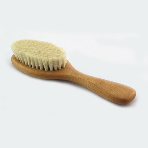 HiKin 8.86” Short Handle Dry Bath Body Brush Scrubber, Wood Handle Natural Soft Wool Bristles Bath & Shower Brush.