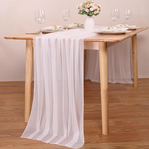 White 10FT Chiffon Table Runners Set of 4 - Elegant Wedding & Party Decorations