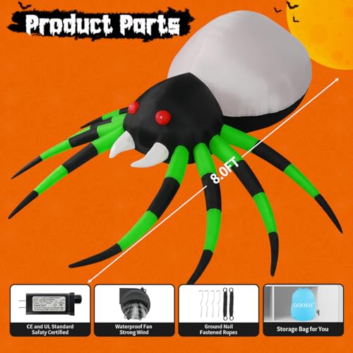 Inflatable Halloween Spider with LED Lights Outdoor Decoration 5ft & 8ft