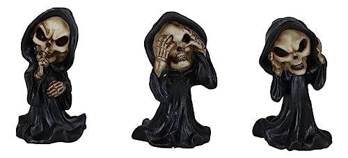Gothic Grim Reaper Skeleton Figurines Set of 3 Halloween Decor Spooky Halloween Props