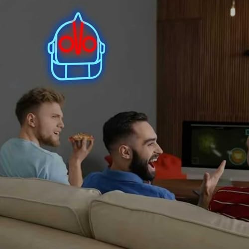 Blue and Red Super Robot Neon Sign Wall Decor, Dimmable LED Light for Gaming & Man Cave