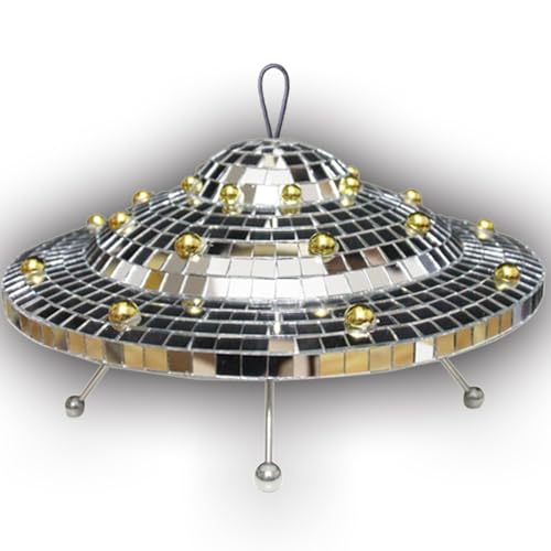 Disco Ball UFO Spaceship Mirror Reflective Decor - Handmade Party Ornament (9 Inch)