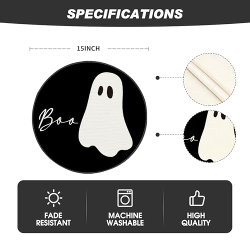 Artoid Mode Ghost Halloween Round Placemats Set of 4 - 14 Inch Black Table Mats