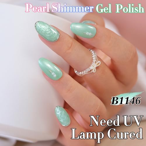 Gel Nail Polish 15ML - Pearl Green, Same Color & Bottle Soak Off Manicure