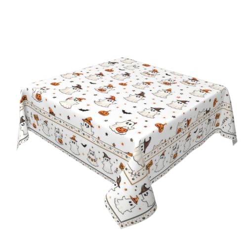 Autumn Halloween Tablecloth 60 Inch Square Ghost Design - White Ghost