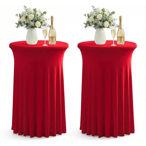 32x43 Red Cocktail Table Cover 2-Pack Ruffle Skirt Spandex Fit for High-Top Tables
