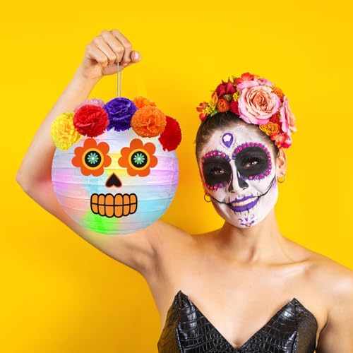 Traditional Day of the Dead Sugar Skull Paper Lantern Craft Kit - 8 Set