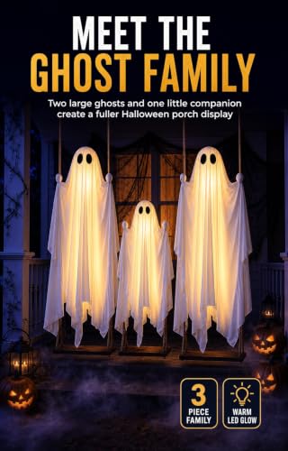 Ghost on a Swing Decoration Set with Ropes - White Family Halloween Outdoor Porch