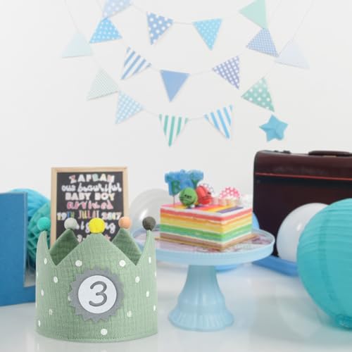 Light Green Reusable Birthday Crown with Replaceable Numbers - Fabric Party Hat