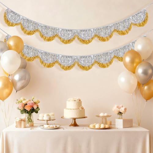 Gold Silver Foil Fringe Banner Set - 6.5 Ft Layered Tassel Garland for Party Decorations - Variation of THIS listing