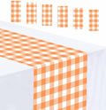 Orange Gingham Table Runner - 6 Pack Disposable Plastic Checkered Table Decor