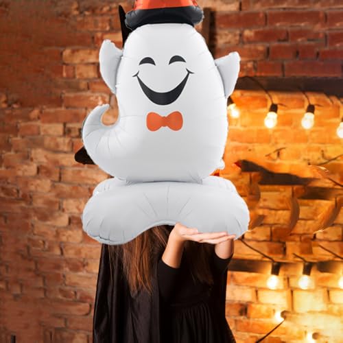 Halloween Ghost Balloons Set - Self-Standing Hat Design, White, 2pcs