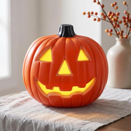 Plastic Pumpkin Lantern Figurine Light - Halloween Jack O Lantern Decor