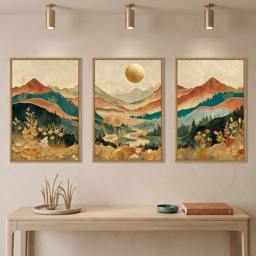 Boho Mountain Colorful Canvas Wall Art Set - 24x36 Inches, Framed, Variations Included