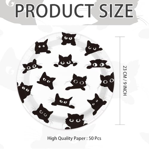 Black Cat Birthday Party Paper Plates 9 Inch Disposable Set - 50 Pieces