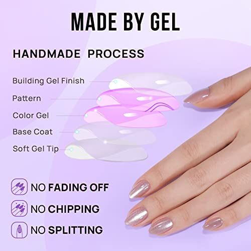 BTArtbox Short Almond Cat Eye Press On Nails - Falling Star Variation, 32 Pcs