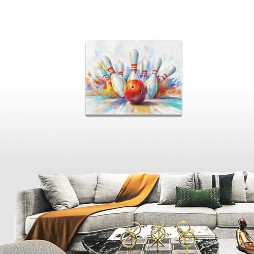 Bowling Wall Art Canvas Print - Colorful Street Graffiti Bowling Artwork for Gym & Living Room 16x12