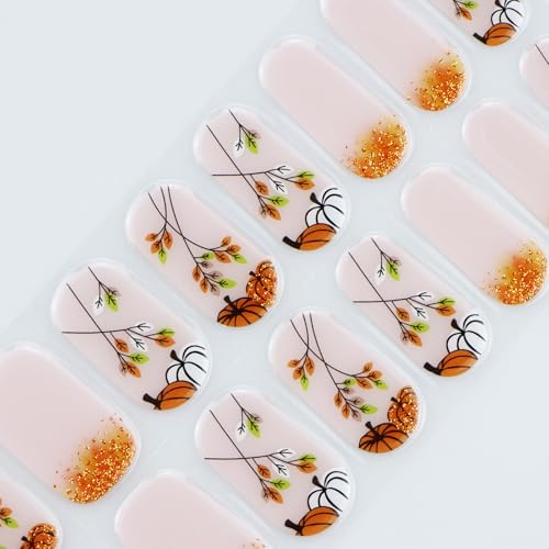 Semi Cured Gel Nail Art Stickers with Glitter for Halloween and Fall