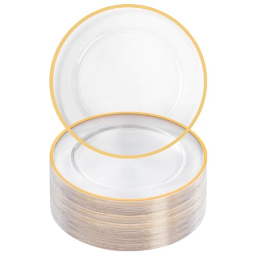 Clear Charger Plates with Gold Rim - 12 Inch Disposable Party Tableware - 100 Pack