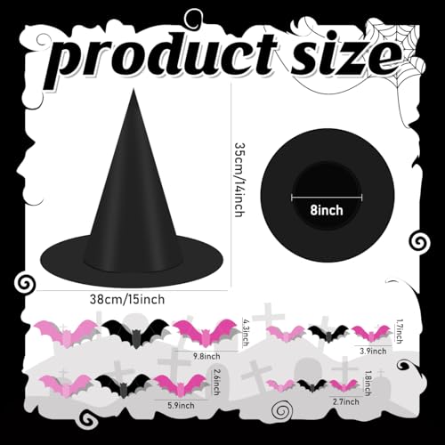 Halloween Witch Hats Set - Black and Pink Hanging Porch Yard Decor