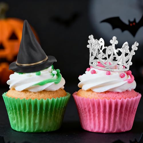 Witch Theme Cake Decorations Set with Crown Hat Balloons - Pink & Green - 33 Pack - Witch Variation