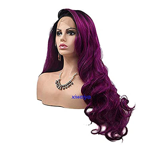 xiweiya Long Ombre Purple Wigs with Dark Roots Side Part 13x3 Lace Front Wigs for Women Drag Queen Wig 26 Inch Heat Resitant Wig 180% Density Hair-replacement Wigs Long Purple Hair