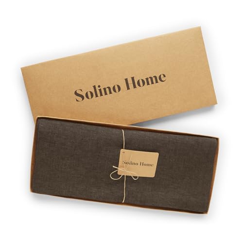 Pure Linen Table Runner Brown 14 x 132 Inches - Athena by Solino Home, Chambray Variation