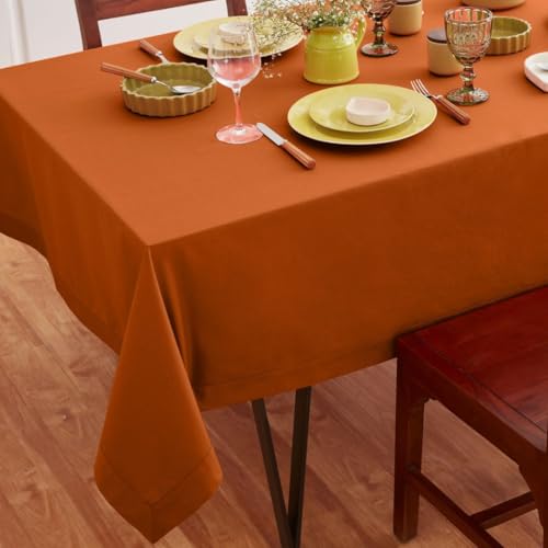 Cotton Linen Tablecloth Cinnamon 60 x 84 in - Handcrafted Rectangular Dining Cover