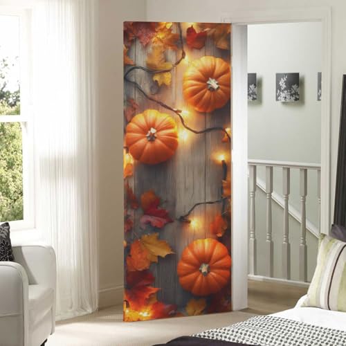 Thanksgiving Pumpkin Door Cover - Stretch Fabric Porch Decor, 35 x 79 Inches Variation of THIS listing