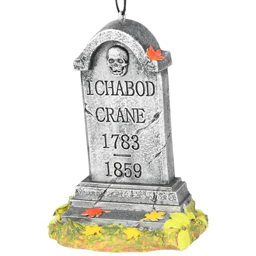 Halloween Tombstone Ornament with Ichabod Crane - Spooky Graveyard Decor
