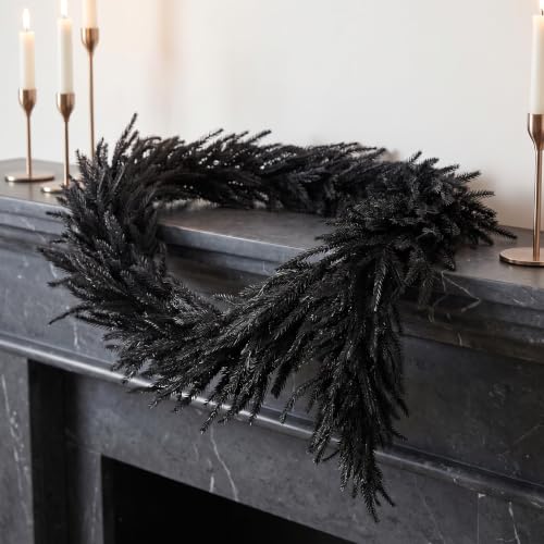 Black Pine Garland Halloween Faux Norfolk 5.9 Feet - Gothic Decor, Variation 1
