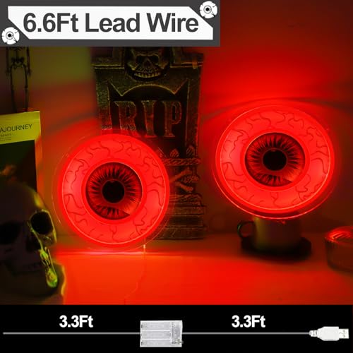 Halloween Window Decorations Indoor LED Lights - Red Eyeball Neon Signs 2 Pack - USB & Battery Powered