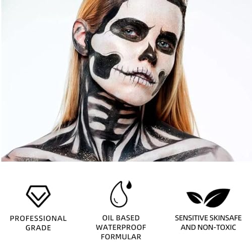 Black and White Face and Body Paint Set for Halloween Skeleton Makeup, SFX & Cosplay