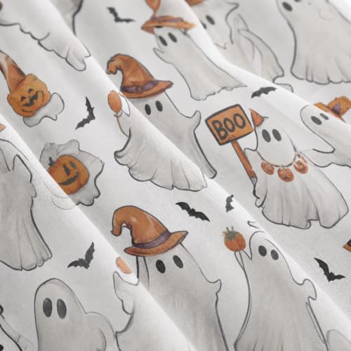 2Pcs White Sheer Curtains for Window 52x96 Inch - Bat Ghost Pumpkin Halloween Decor