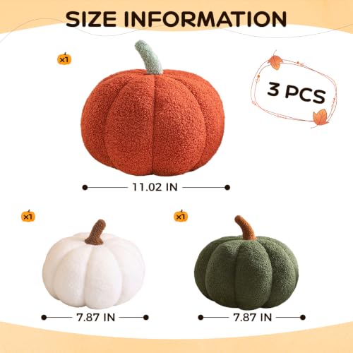 Fall Pumpkin Pillow Set - Brown, White & Green 3-Piece Halloween & Thanksgiving Decor