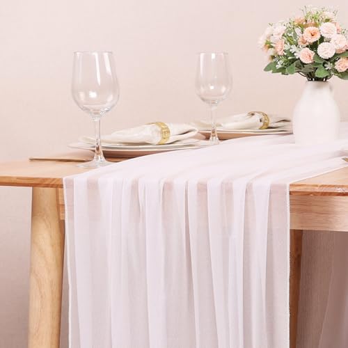 White 10FT Chiffon Table Runners Set of 4 - Elegant Wedding & Party Decorations