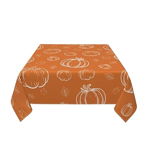 Fall Square Tablecloth 60x60 Inch White Pumpkins Orange Harvest Thanksgiving