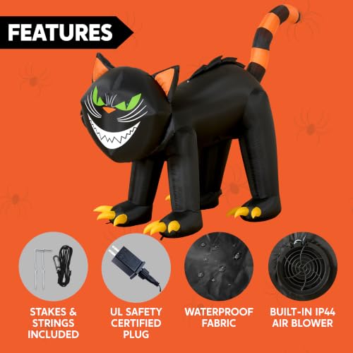7 ft Halloween Inflatable Black Cat with Moving Head & Green LED Eyes for Outdoor Yard Decor