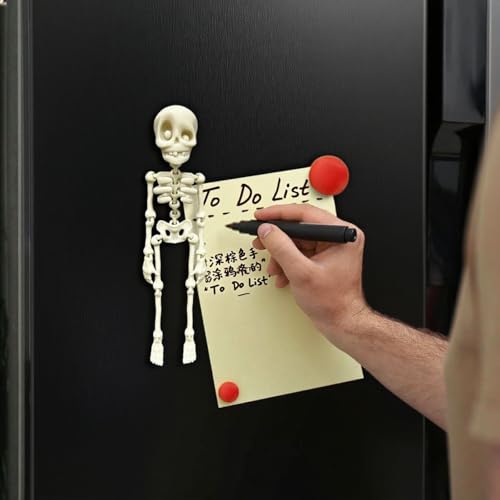 Poseable Skeleton Fridge Magnet - 3D Printed Silky Pink 7in - Halloween Decor