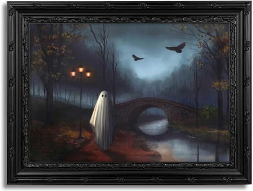 Gothic Ghost Halloween Canvas Wall Art - 11L x 9W Framed Spooky Decor