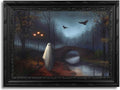 Gothic Ghost Halloween Canvas Wall Art - 11L x 9W Framed Spooky Decor