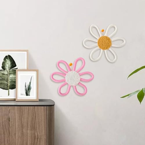 Boho Daisy Wall Decor Set - Cotton Woven Flower Art for Nursery & Home