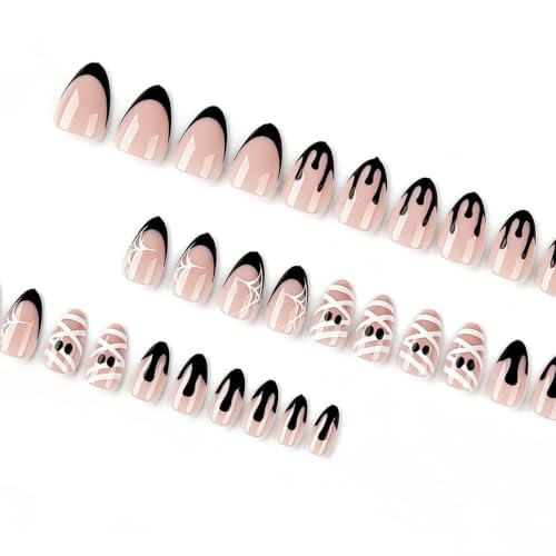 Halloween Press On Nails - Mummy & Spider Web Design, Style-31, 30 Pack