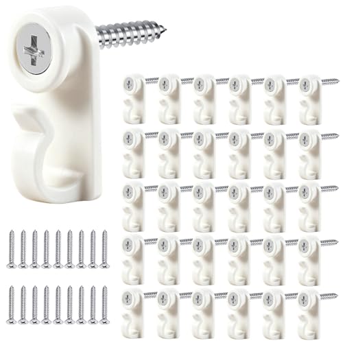 White 60 Pack String Light Hooks for Outdoor Christmas & Fairy Lights - Weatherproof & Screw-in Design