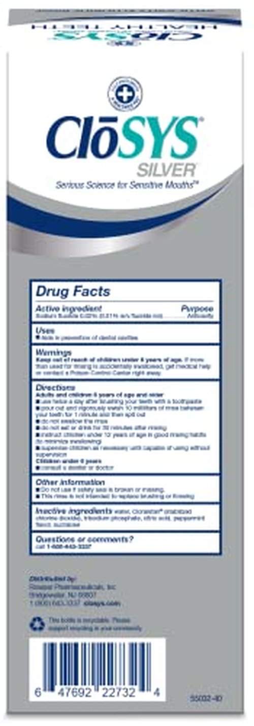 CloSYS Silver Healthy Teeth Anti-Cavity Oral Rinse, 32 Fl Oz (Pack of 2), Fluoride Mouthwash For Adults, Non-Burning, Non-Irritating