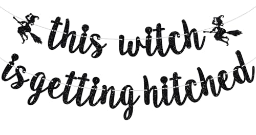 Halloween Bachelorette Banner - Witch is Getting Hitched Glitter Party Decor