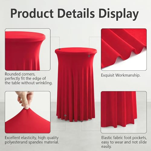 32x43 Red Cocktail Table Cover 2-Pack Ruffle Skirt Spandex Fit for High-Top Tables