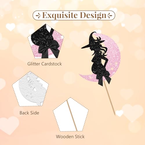 Pink & Black Witch Cake Topper Baby Shower Celebration Decoration